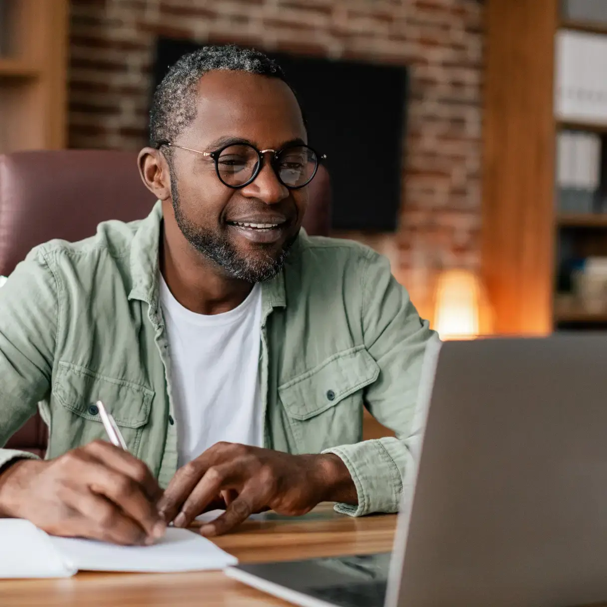 Man studying at laptop
